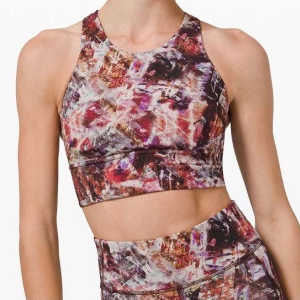 Lululemon Wunder Train Urbantricity Long Line Bra Size 4 Abstract Print